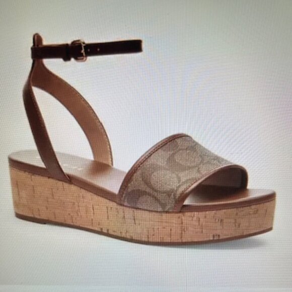 Coach Saddle/Khaki Tullie Signature Jacquard Sandals Style #:CR883 - Picture 10 of 11